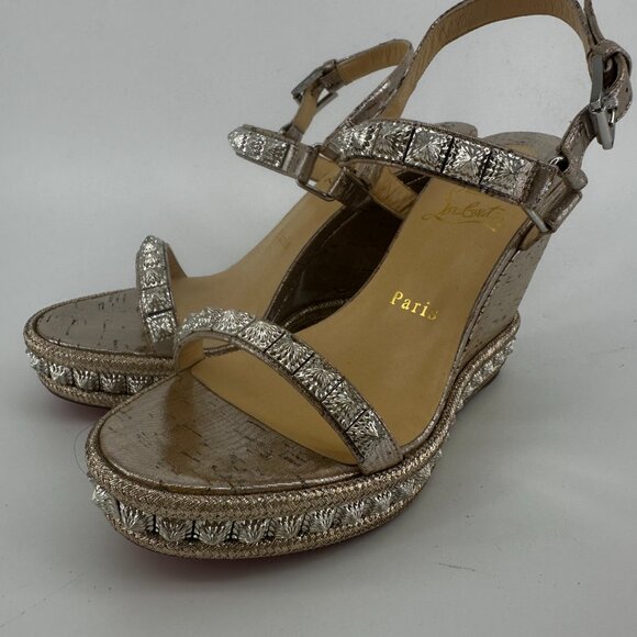 Louboutin Cork Studded Pyradiams 110 Platform Wedge - Size 39 - Picture 4 of 7